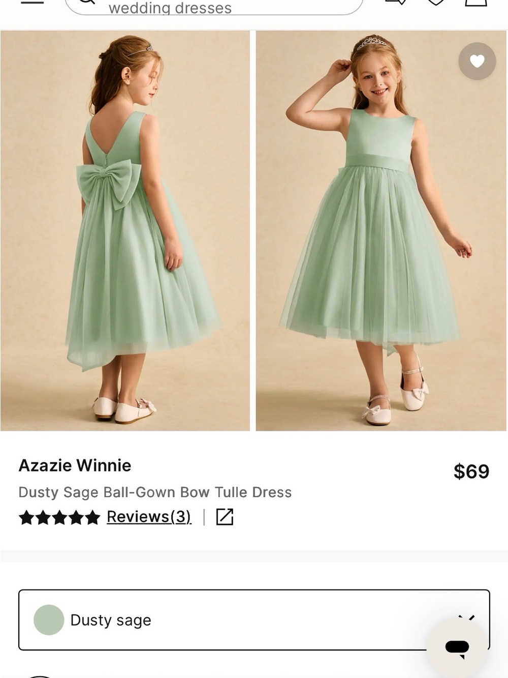 Azazie Dusty Sage Tulle Bow Party Dress for Girls